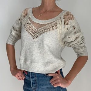 Love Sam Anthropology embroidered floral crochet details sweatshirt, size M